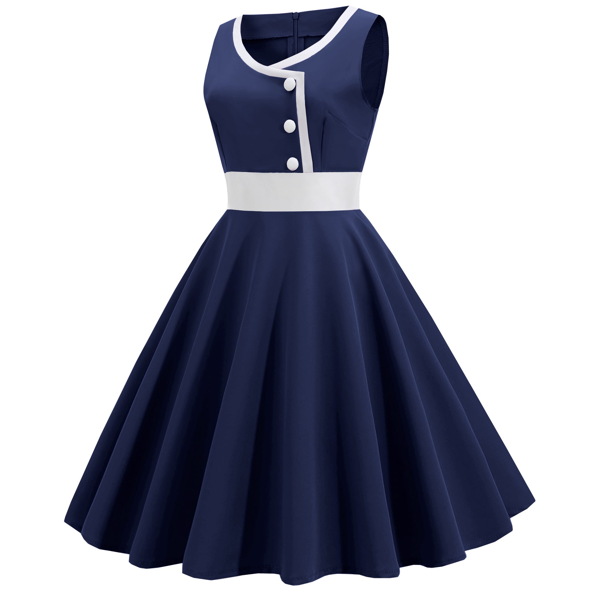 Elegant Sleeveless Dress: Retro A-Line Shift Dress with Round Neckline