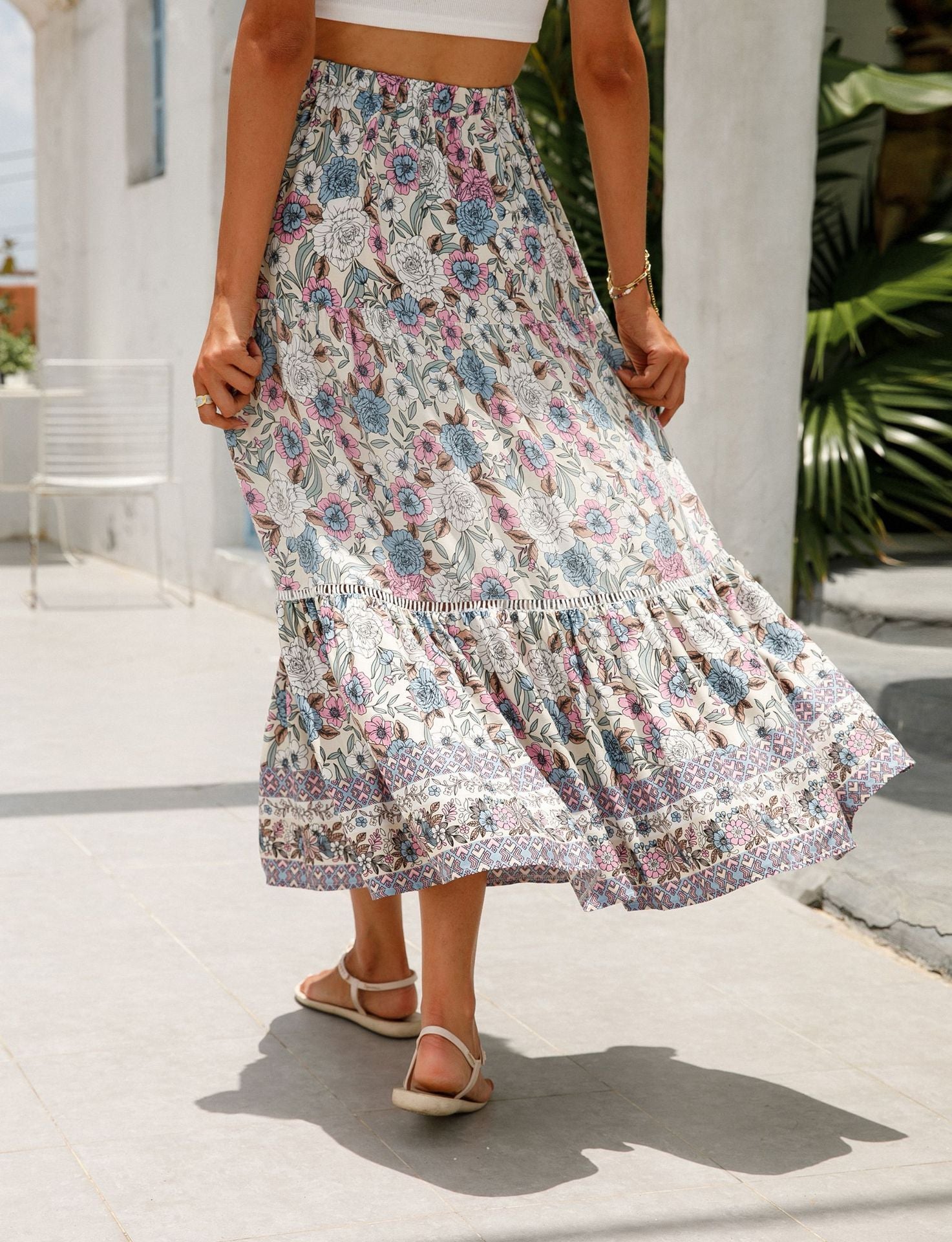 Boho V-Neck Rayon Beach Maxi Skirt