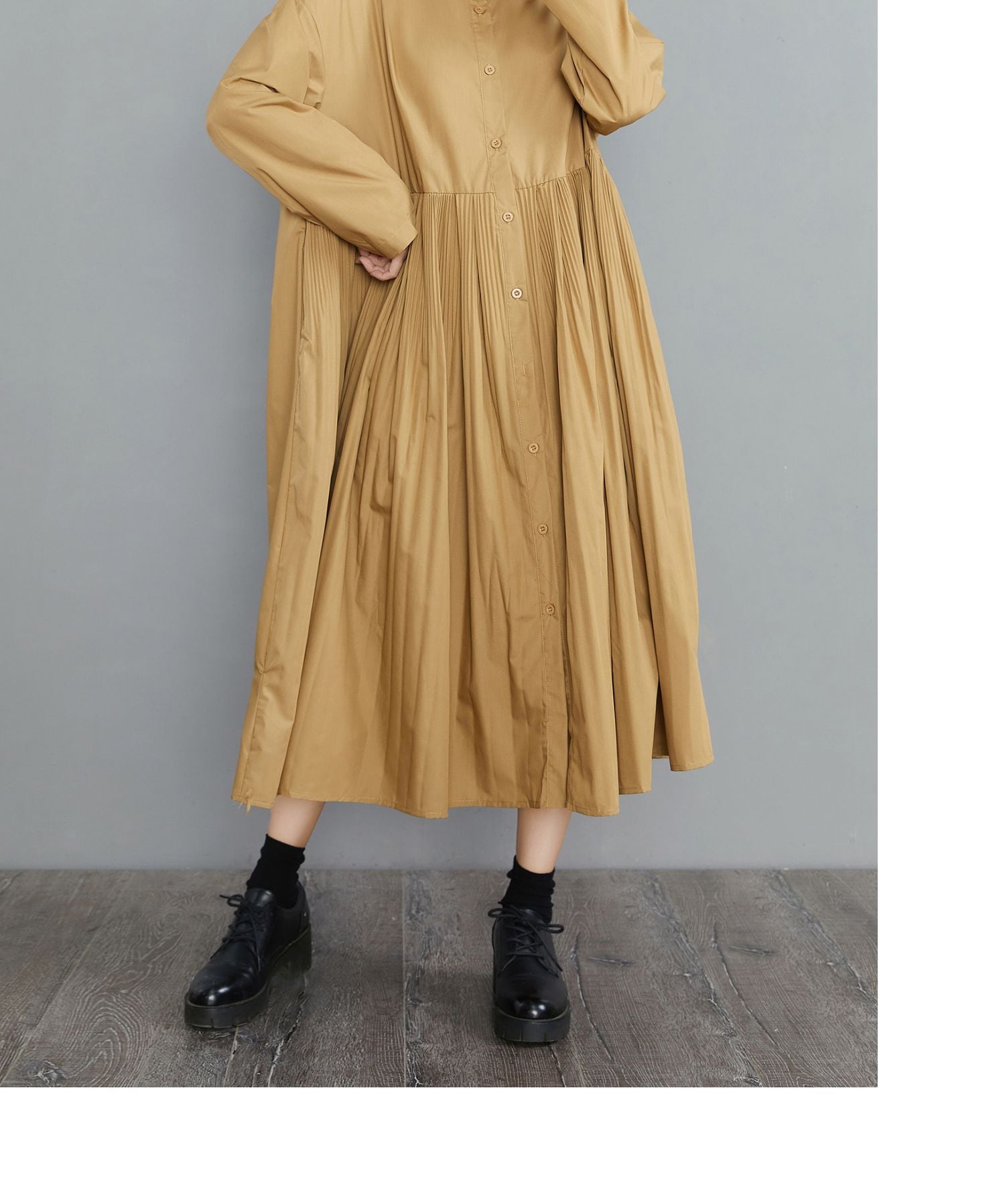 Vintage Stand Collar Plus Sizes Fall Shirts Dresses-Dresses-Free Shipping at meselling99