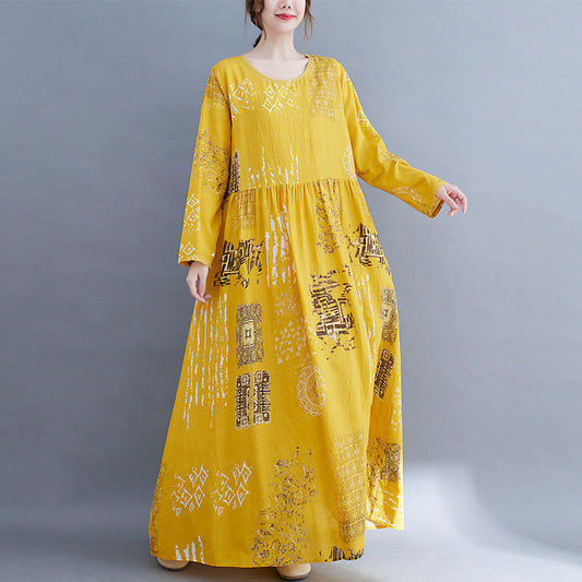 Women Yellow Plus Sizes Long Cozy Dresses-Dresses-Free Shipping at meselling99