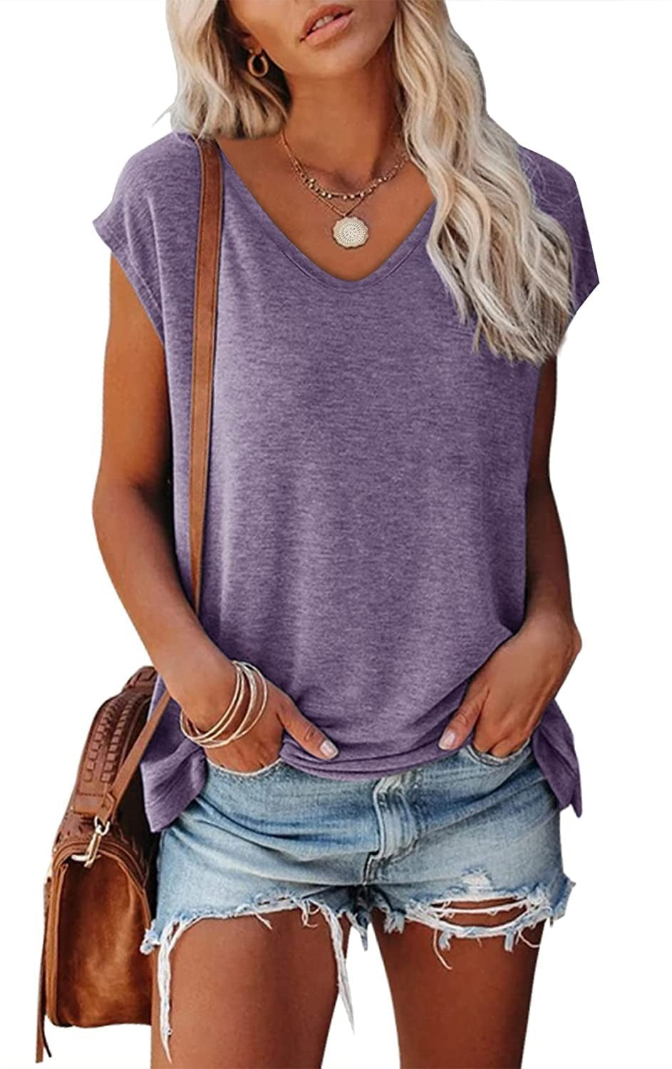 Women's Summer Sleeveless V-Neck Casual Loose Fit T-Shirt
