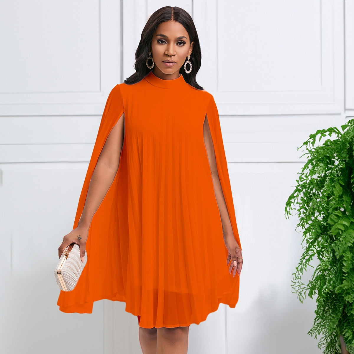 Elegant Chiffon Batwing Sleeve Pullover Cape Dress