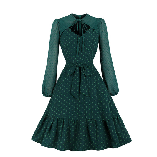 Elegant Tulle Ruffled Long Sleeves Dresses-Dresses-Green-S-Free Shipping at meselling99