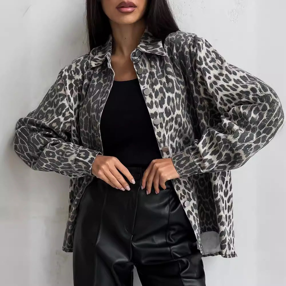 Vintage Leopard Casual Women Jacket Coats