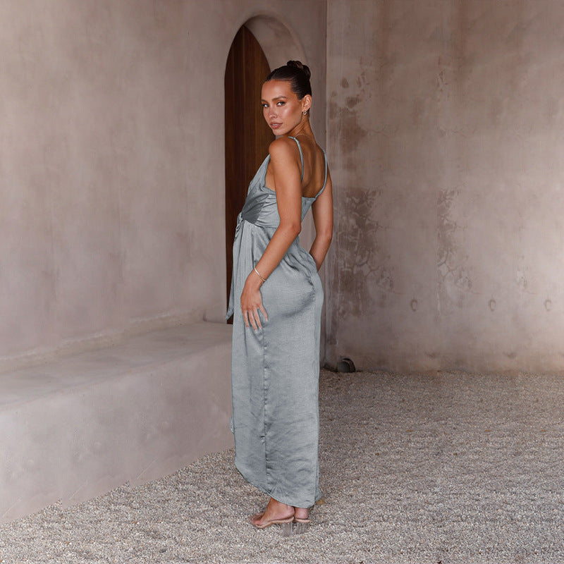 Elegant Solid Color Strappy French Dress