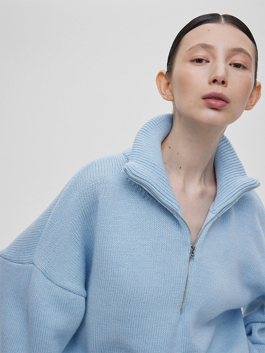 Relaxed Fit Mock Neck Half-Zip Sweater