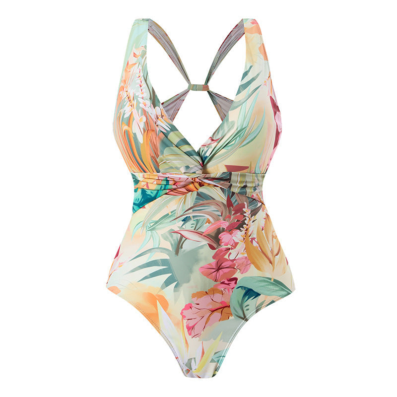 Fashionable Printed Romper with Sun Protection Sheer Cover-Up and Beach Vacation Outfit