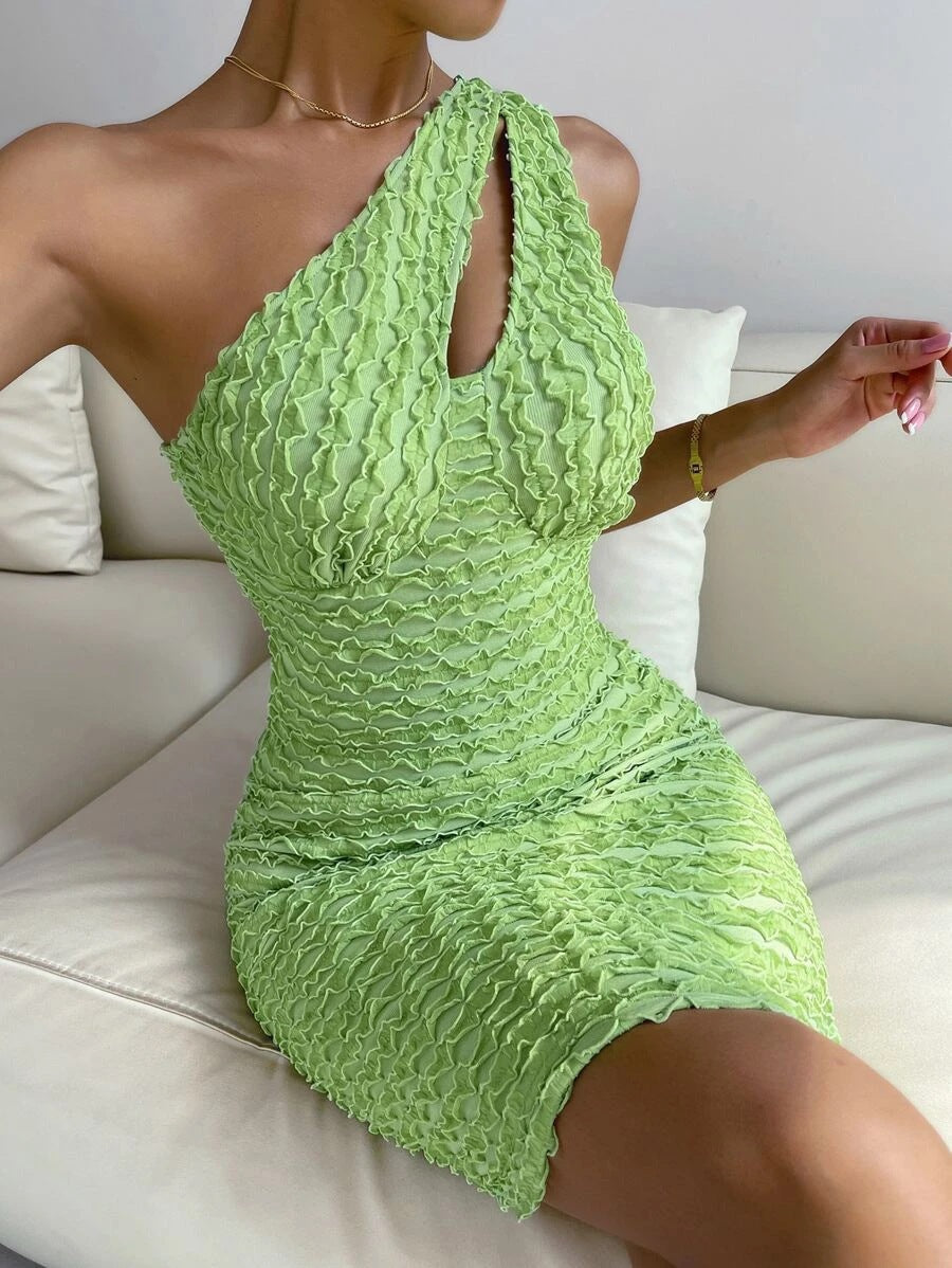 Sexy Green One Shoulder Sheath Dresses-Dresses-Free Shipping at meselling99