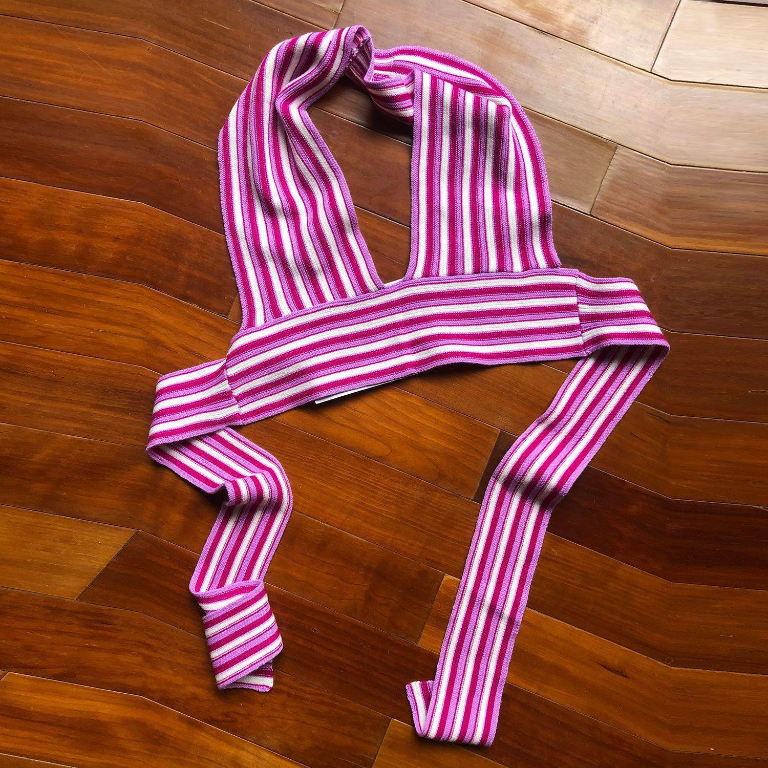 Striped Deep V-Neck Backless Women Tops-STYLEGOING