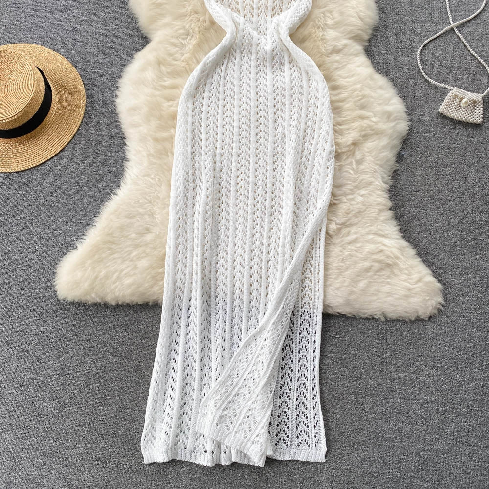 Designed Halter Sleeveless Knitted Sheath Holiday Dresses