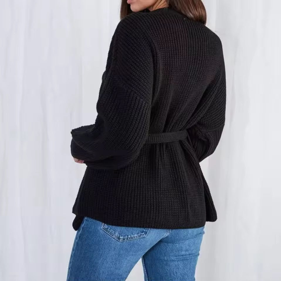 Oversized Belted Knit Cardigan | Cozy Loose Fit Open Front Sweater