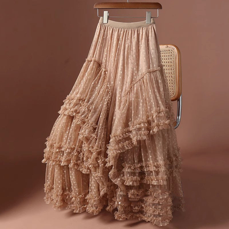 Plus-Size A-Line Tulle Skirt with Jacquard Heart Design