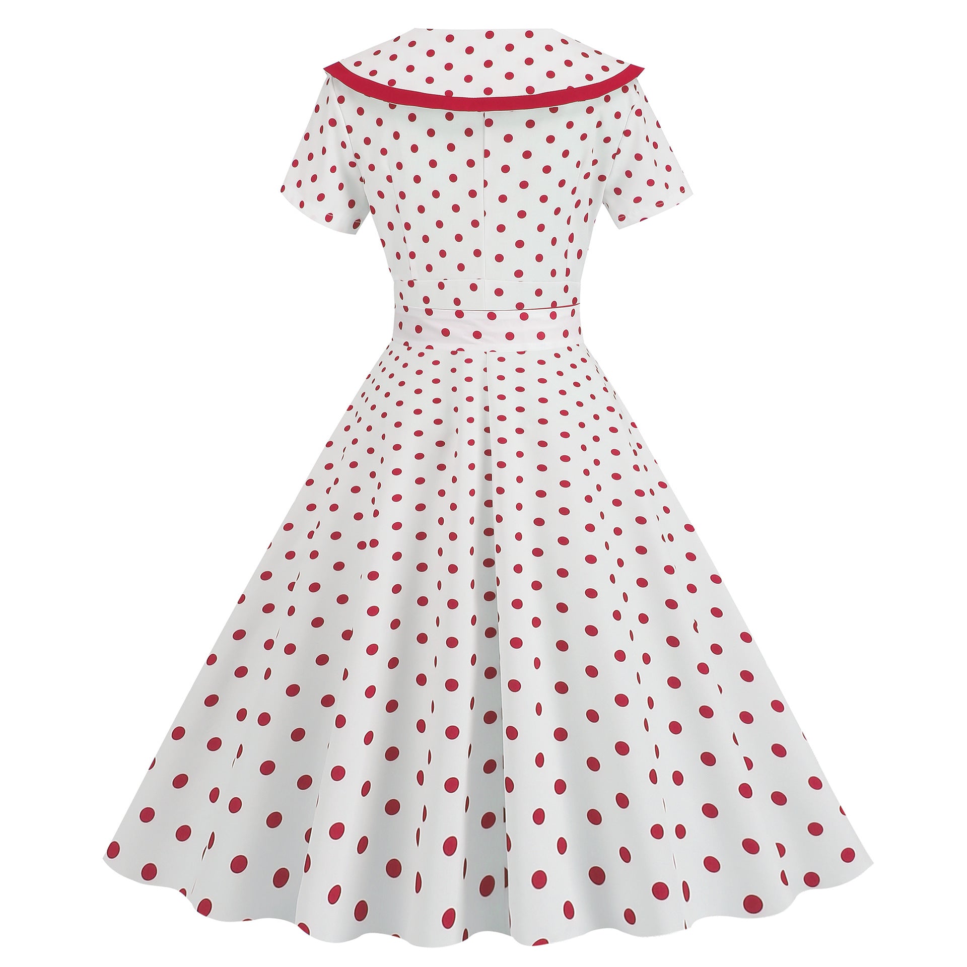 Vintage-Inspired Polka Dot Print Wrap Waist Flared Dress with Belt