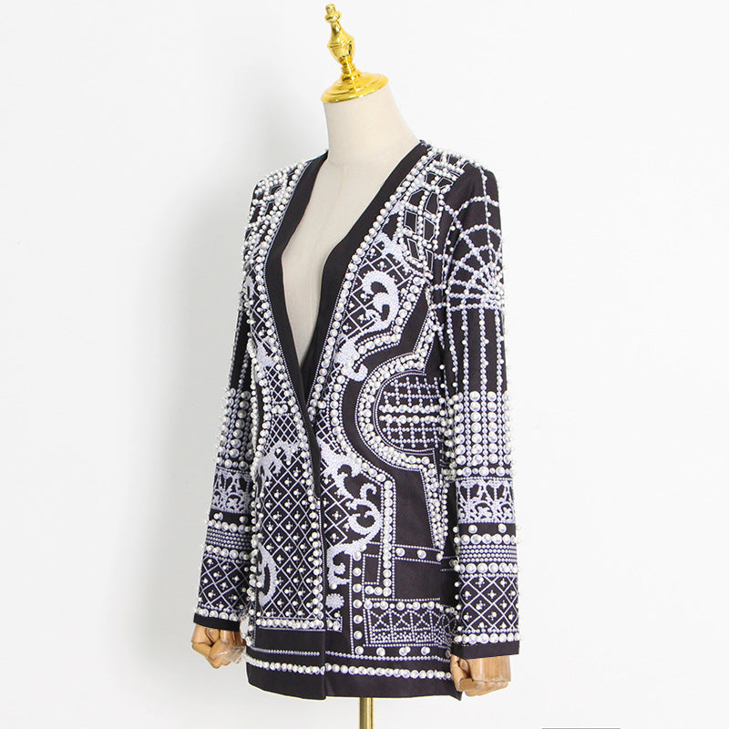 Vintage High-End Beaded Print Blazer