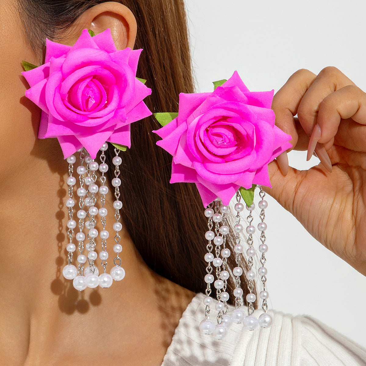 Boho Blooms: Oversized Faux Flower Tassel Earrings