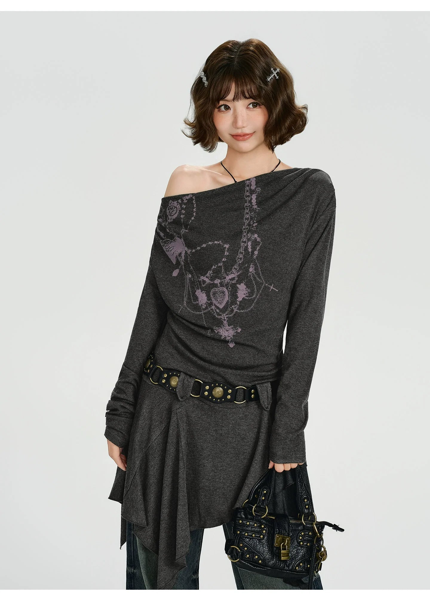 Girlyhalo Retro Vintage Off-Shoulder Long Sleeve Dress