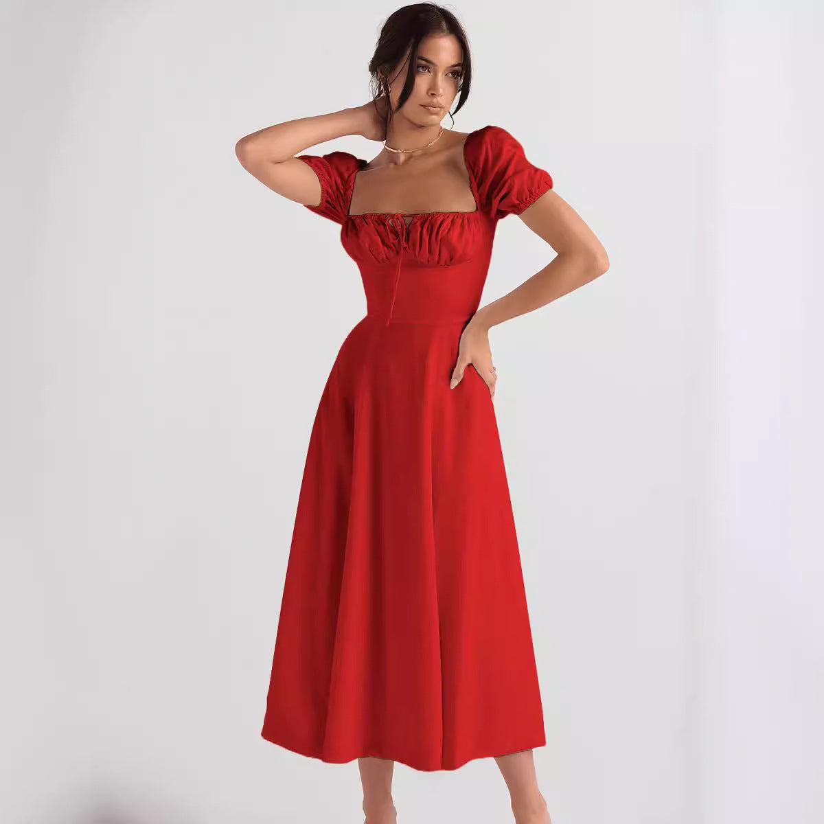 Women's Floral Wrap Slit Maxi Dress with Puff Sleeves