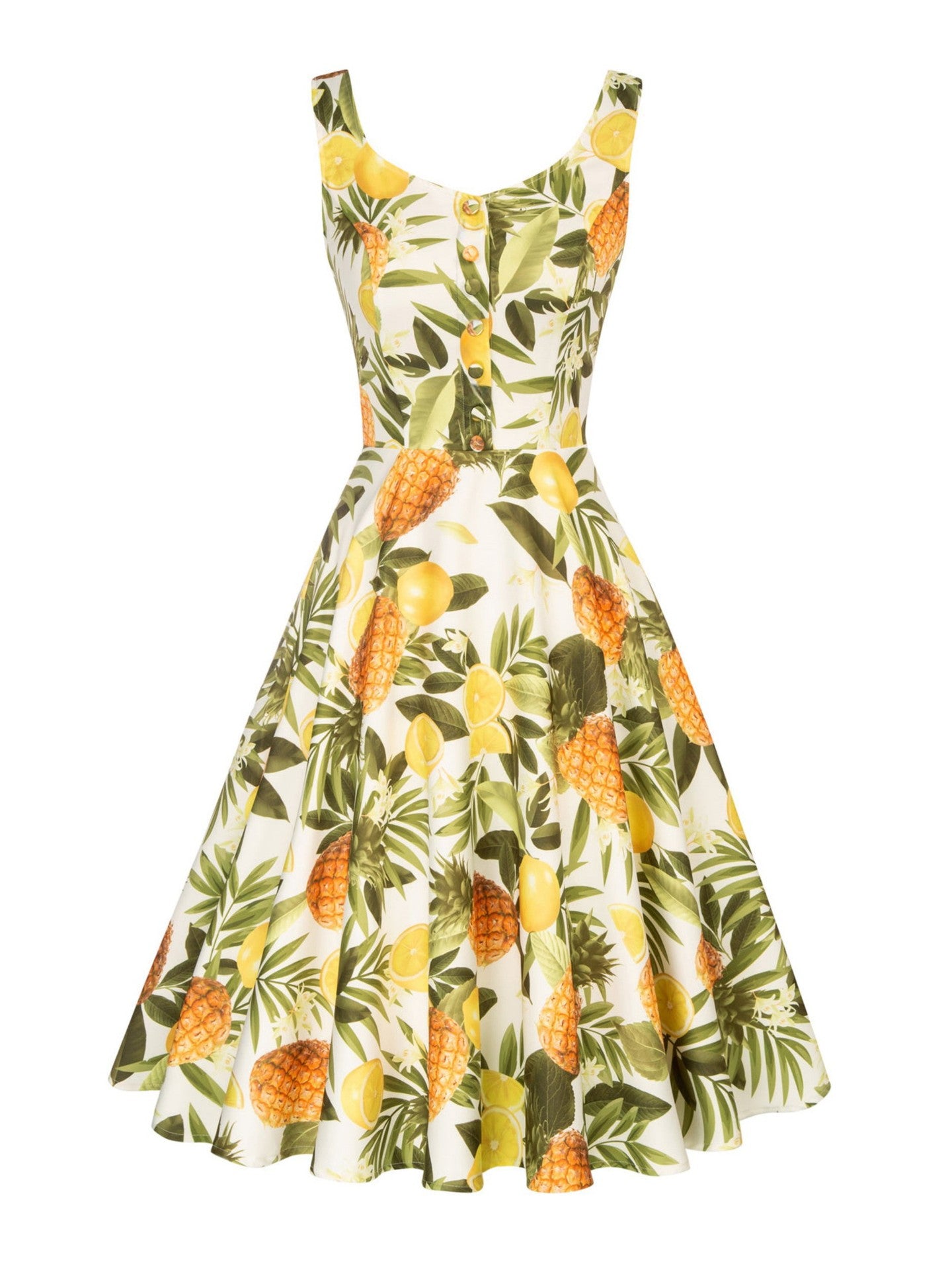 Retro Homecoming Dress - Floral Print A-Line Swing Dress with Buttons
