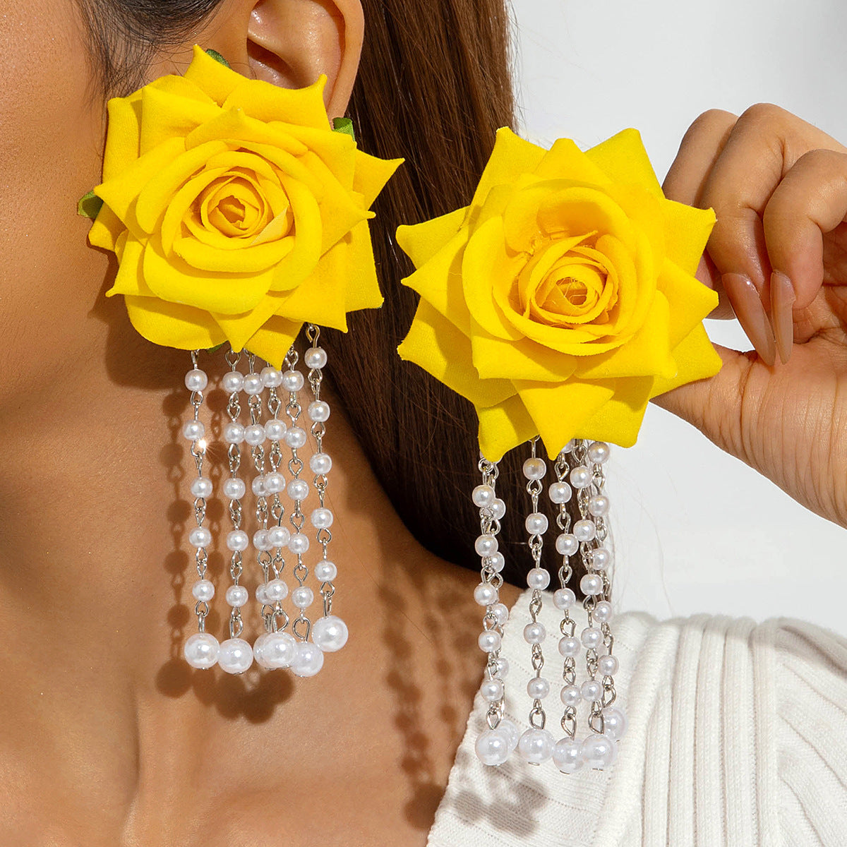 Boho Blooms: Oversized Faux Flower Tassel Earrings
