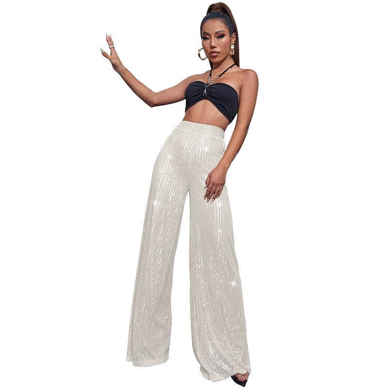 Fashion High Waist Sequin Summer Wide Legs Pants