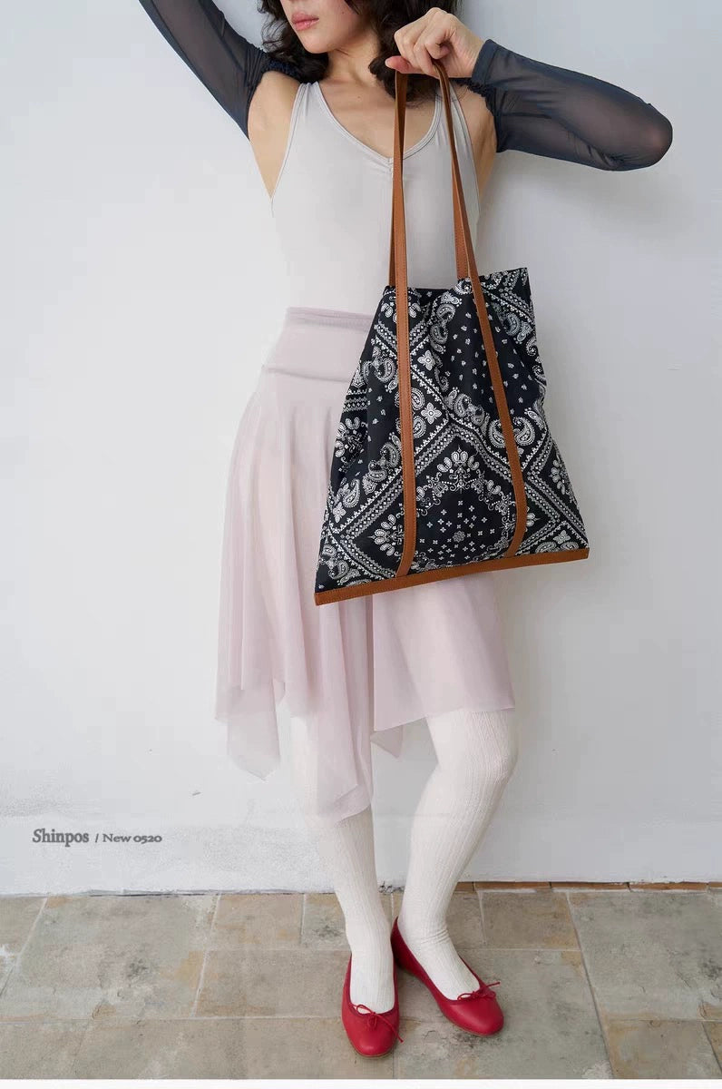 Canvas and Leather Tote Bag - Striped Canvas Crossbody Bags