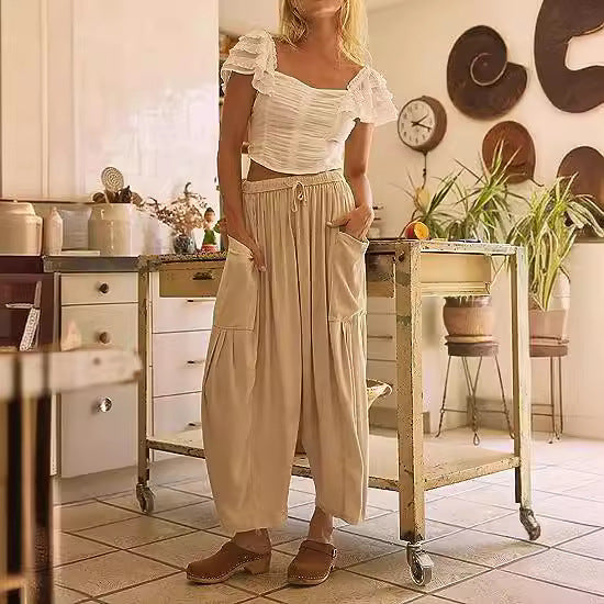 Casual Chiffon Collage Cotton-Linen Harem Pants