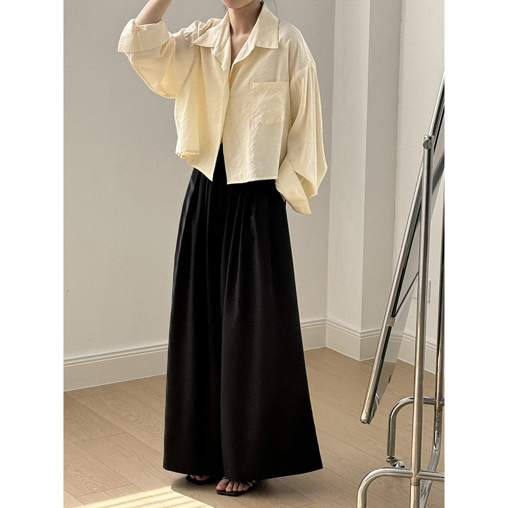 Women's High-Waisted Tencel Wool Wide-Leg Pants