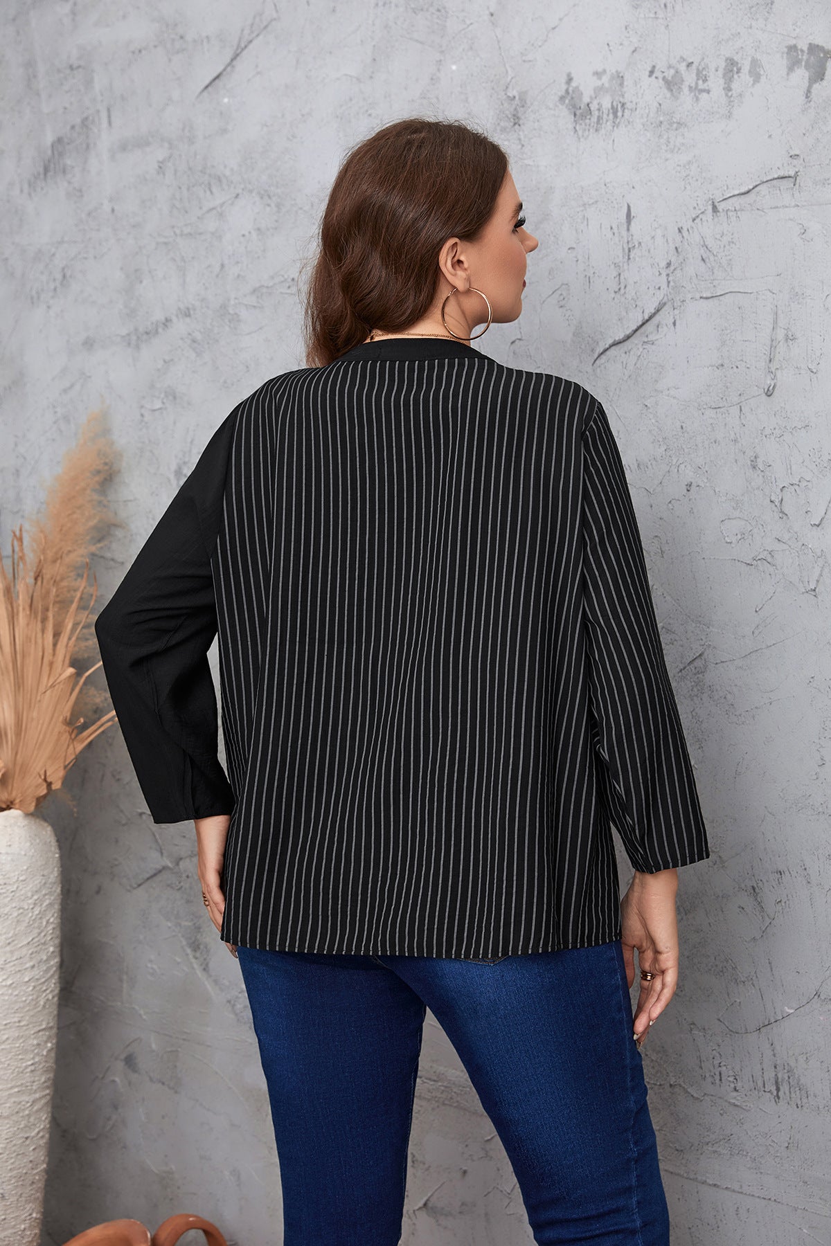 Fashion Striped Long Sleeves Plus Sizes Shirts