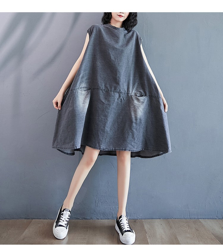 Summer Plus Sizes Women A Line Denim Dresses-Dresses-Free Shipping at meselling99