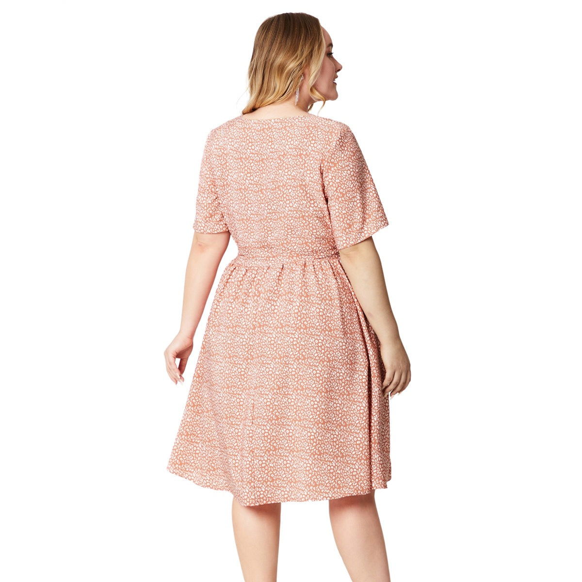 Plus Size V-Neck Short Sleeve Printed Casual Dress