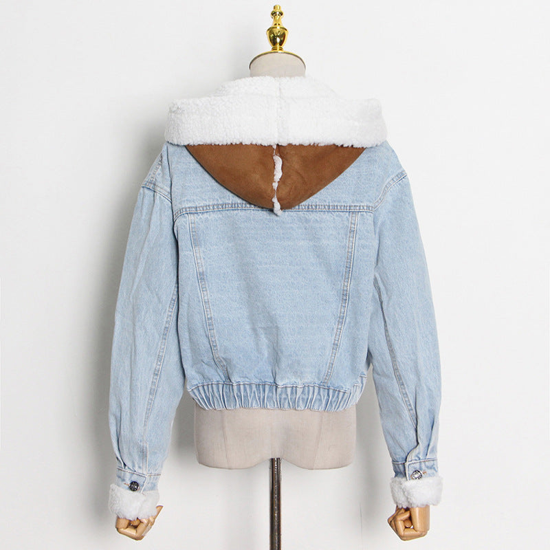 Fashion Designed Lamb Wool with Denim Jacket Coats