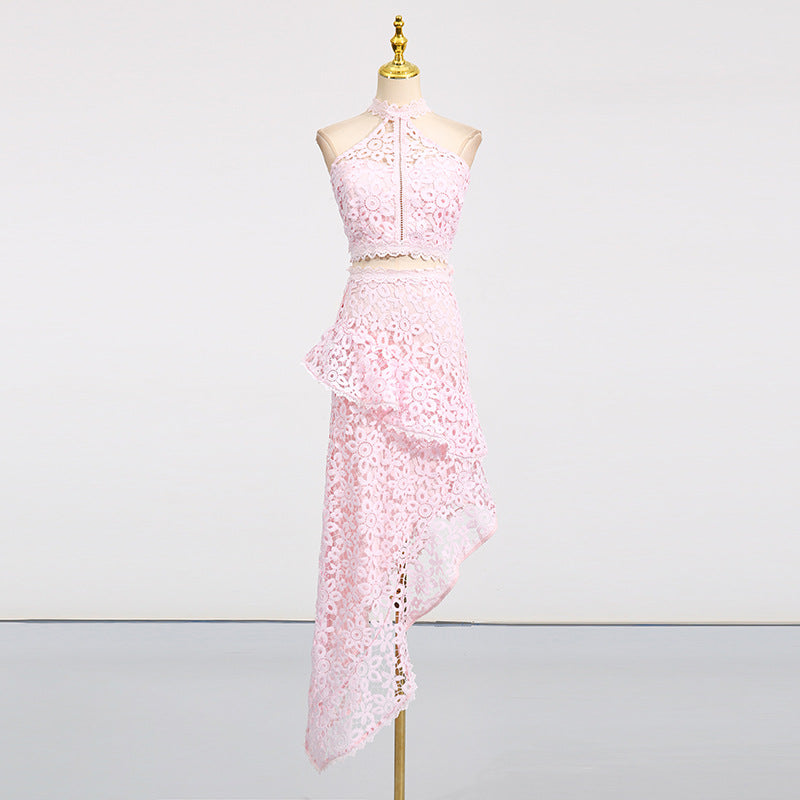 Women's Lace Sleeveless Top & Asymmetrical Skirt Set