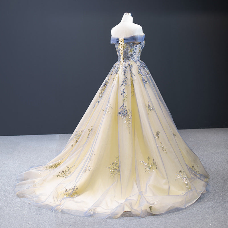 Elegant One-Shoulder Ball Gown Bridal Queen Wedding Gown