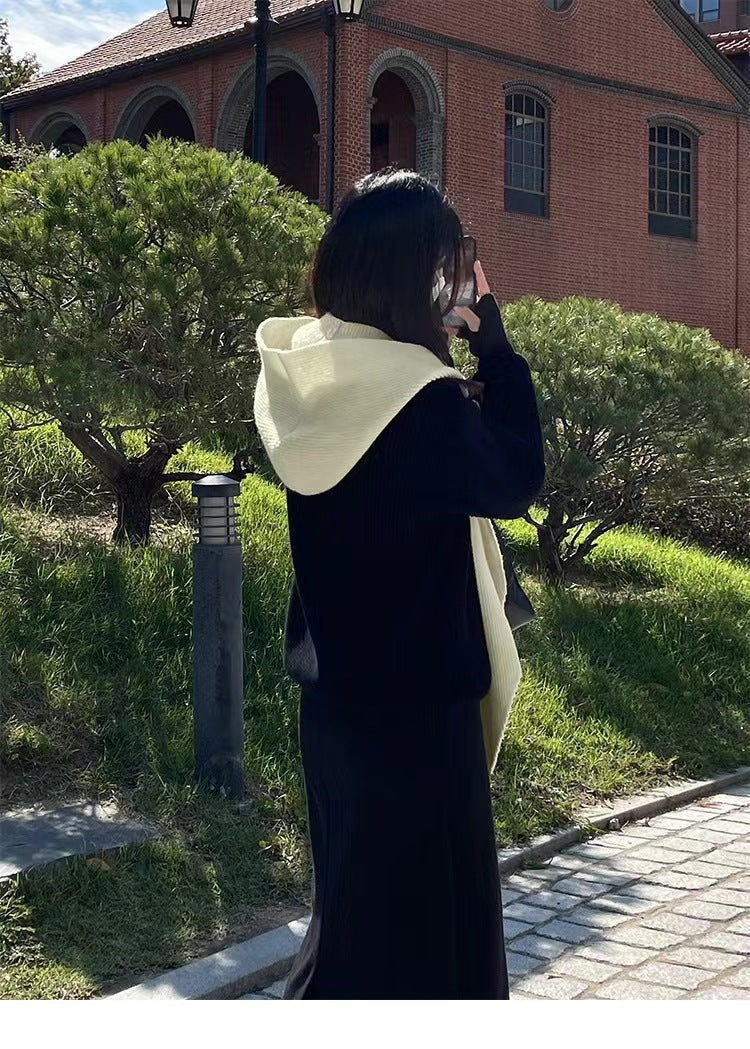Women's Knit Hooded Cape Scarf 2pcs/set