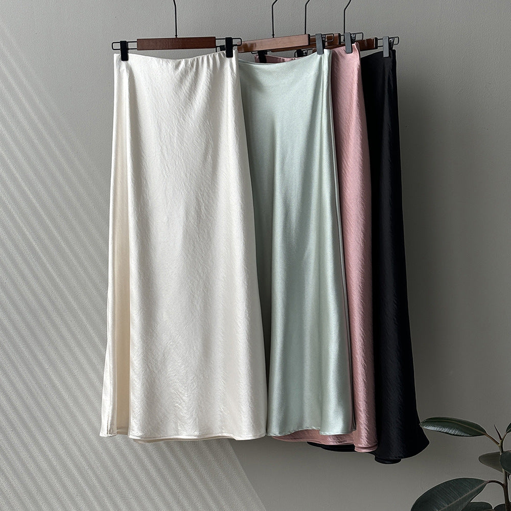 uxury Satin Midi Skirt – High Waist Bodycon Fishtail Skirt with Textured Detail-White-M-Free Shipping Leatheretro