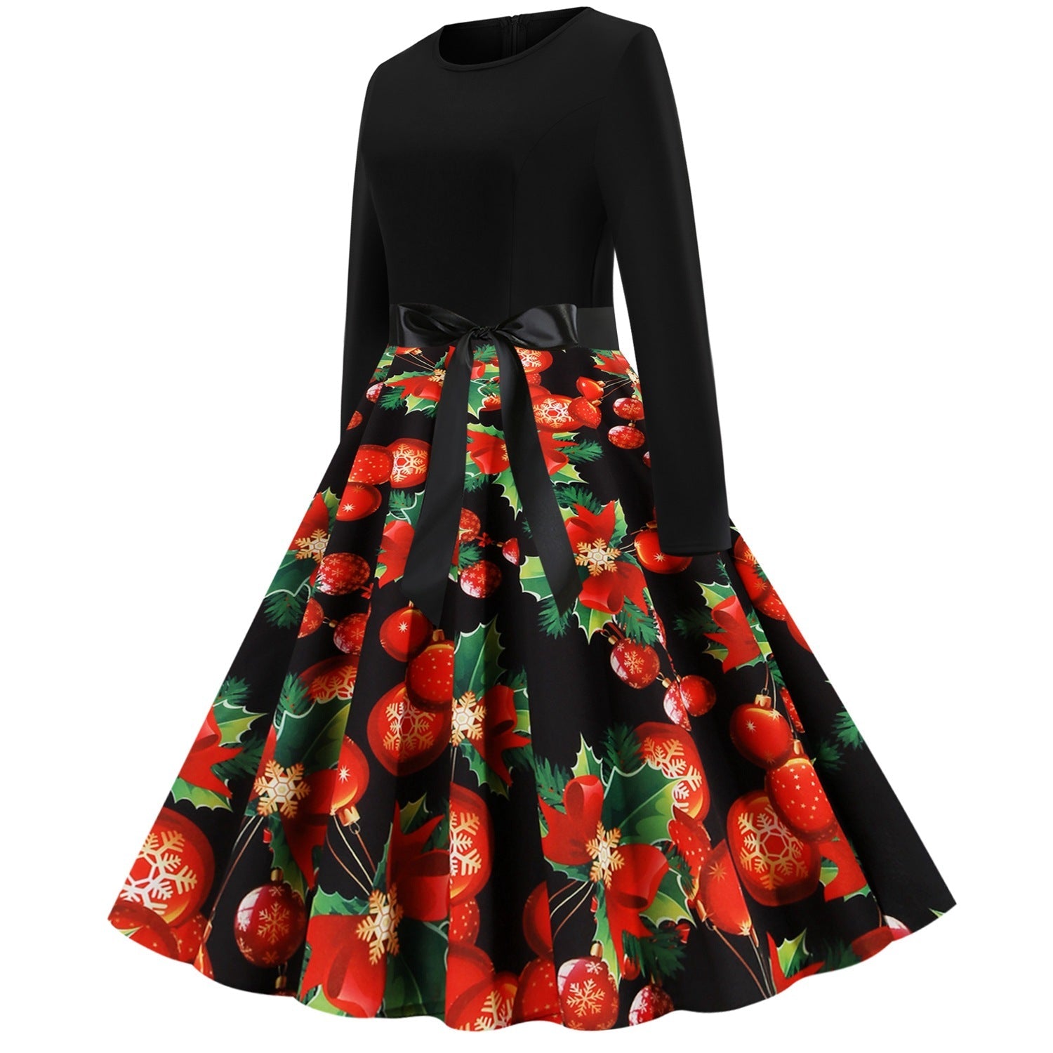 Vintage Christmas Plus Sizes Round Neck Long Sleeves Dresses--Free Shipping at meselling99