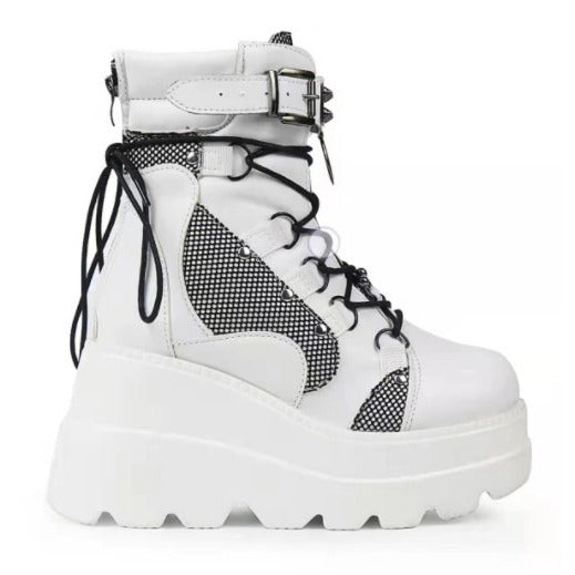 Plus Size Winter Gothic Platform Wedge Mid-Calf Boots