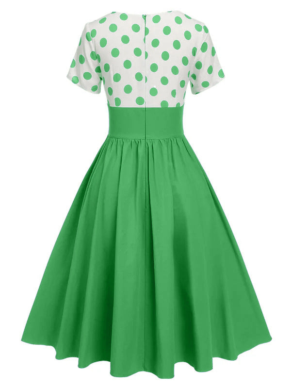 Polka Dot Contrast Panel Dress