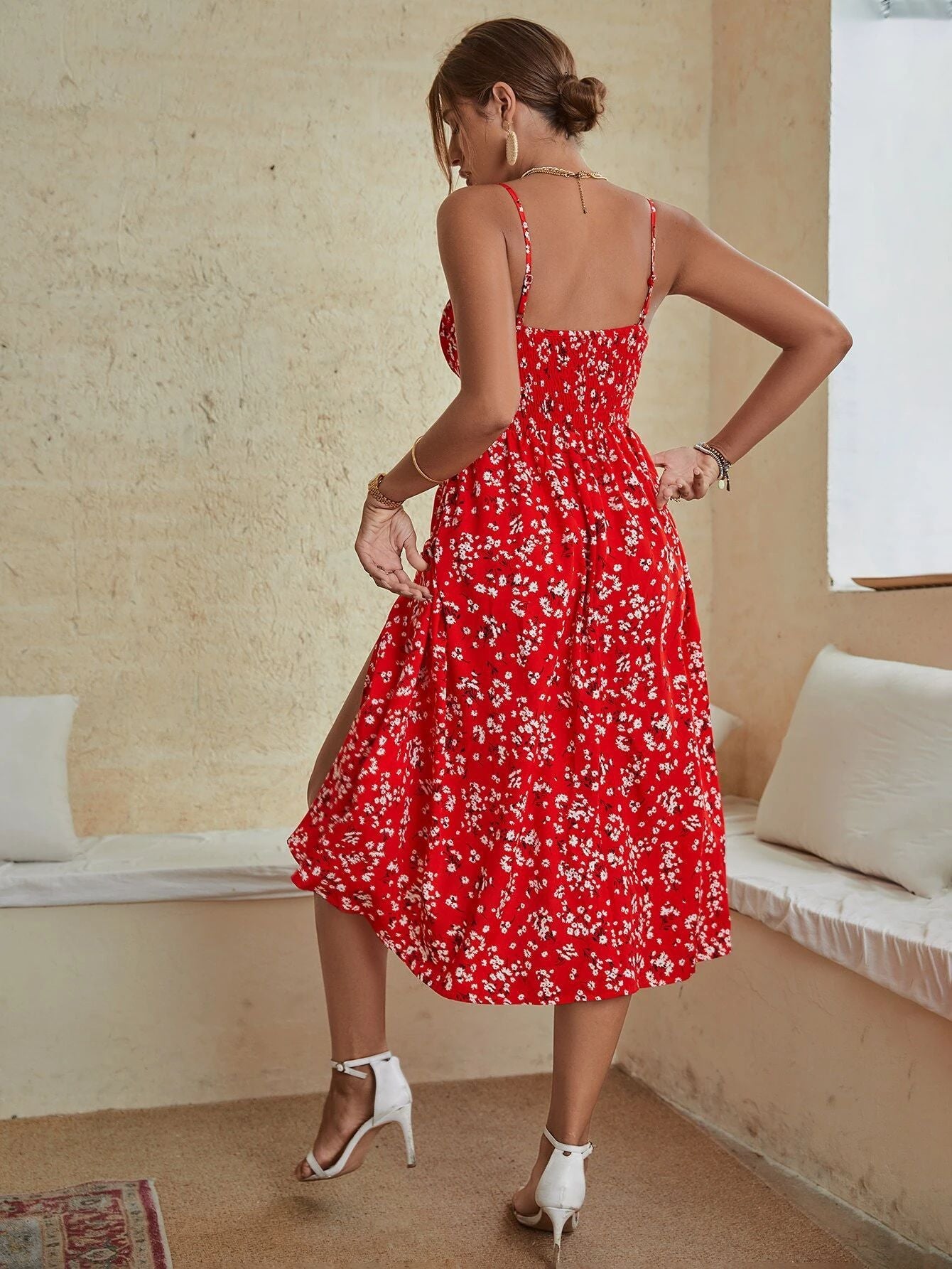 Women's Summer Sleeveless Printed Slit Dress