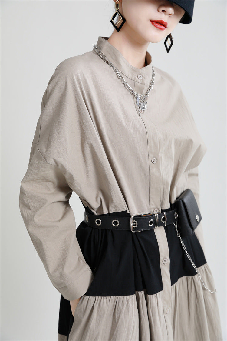 Casual Linen Contrast Color Loose Women Long Dresses--Free Shipping at meselling99