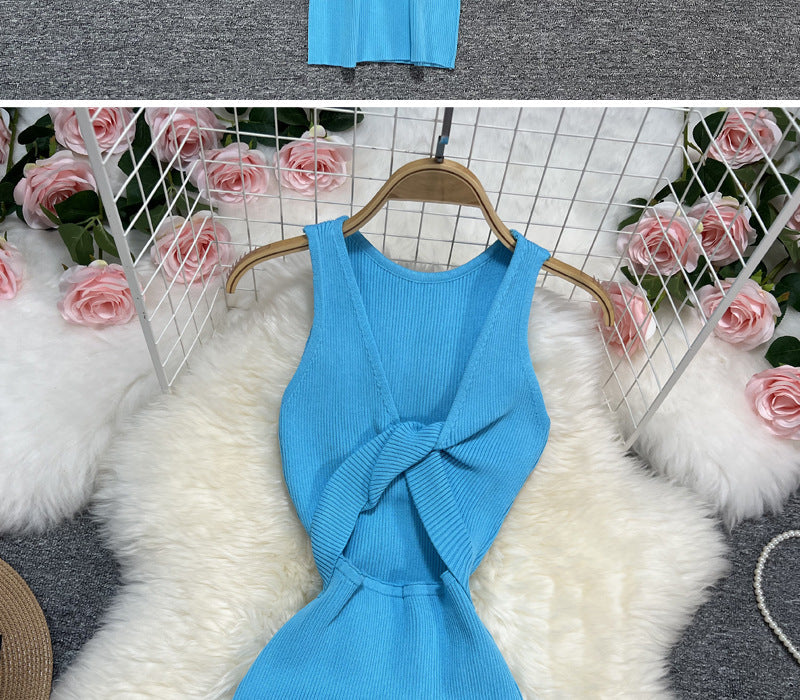 Sexy Summer Twist Designed Knitted Tank Top Elastic Dresses