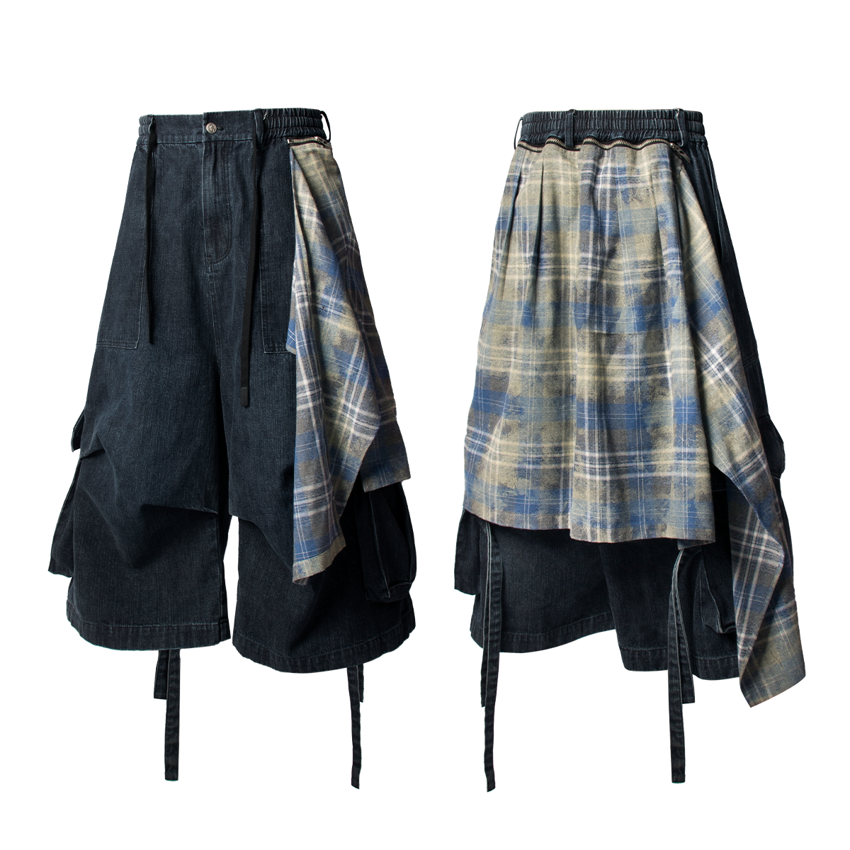 RELABEL Detachable Frill Tie-Detail Washed Denim Shorts - Distressed Blue Jeans