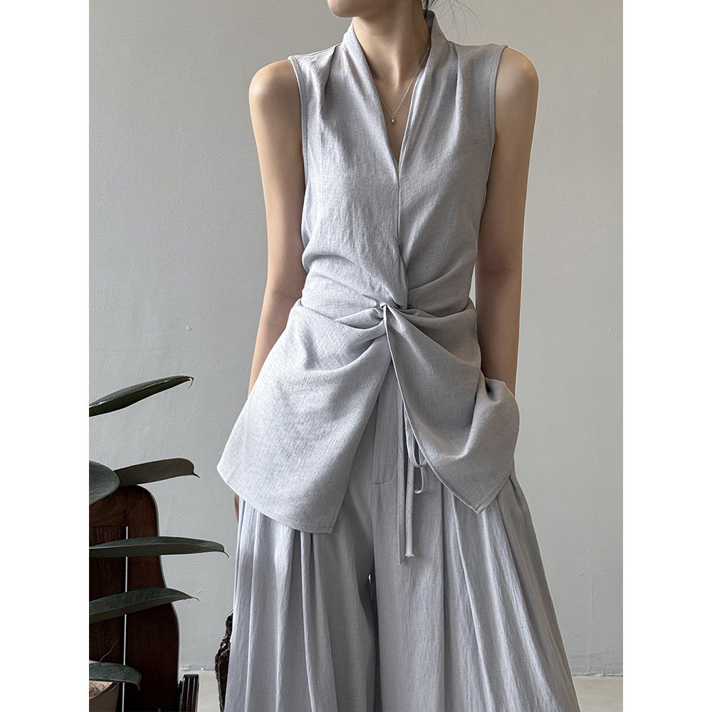 Designer Twist Knot Sleeveless Blouse Set for Women