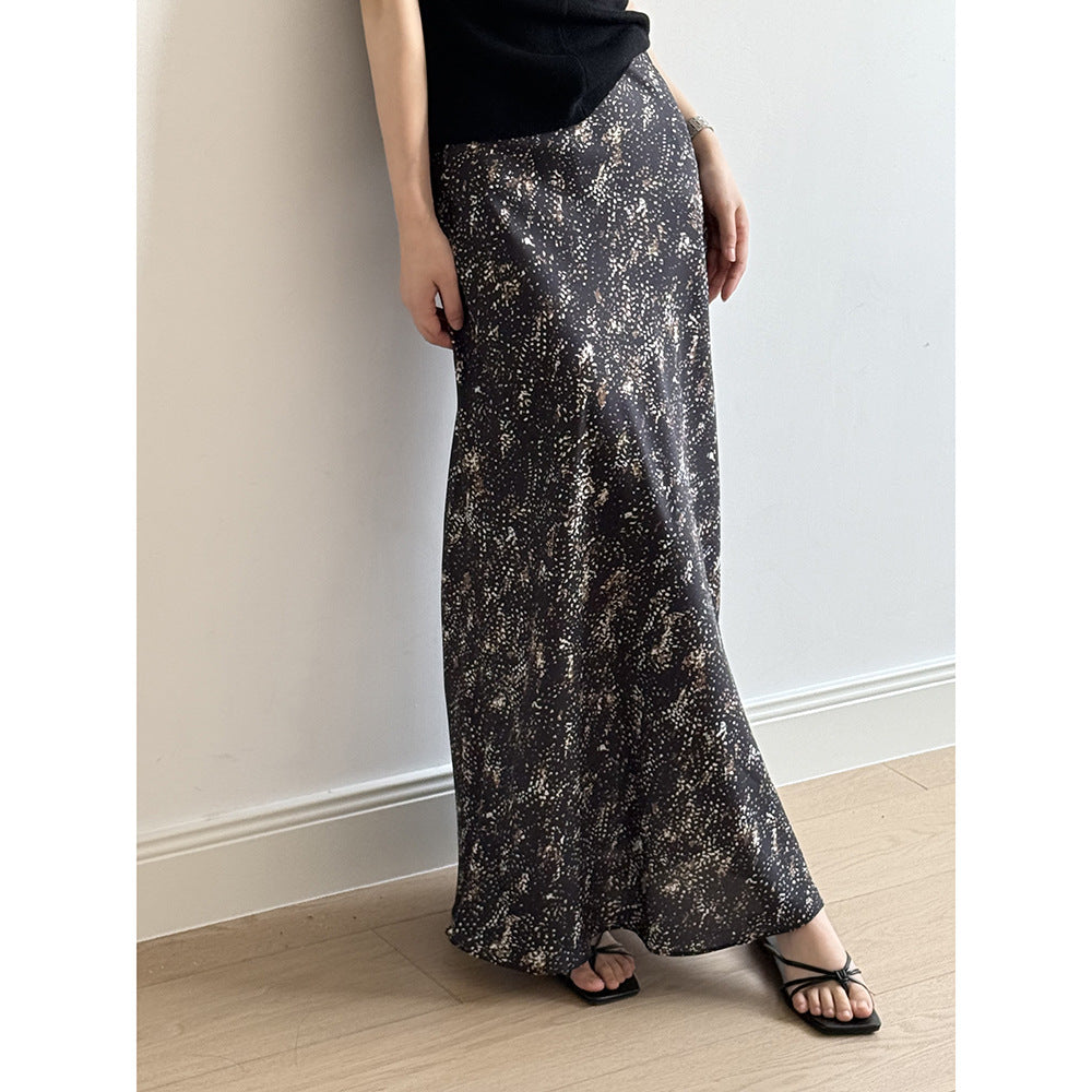 Women's Star Print Long Maxi Skirt-Black Star-M-Free Shipping Leatheretro