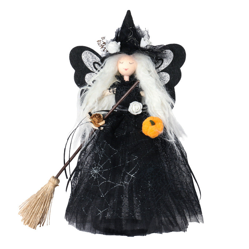 Halloween Decorations - Butterfly Witch Broom Doll Ornament