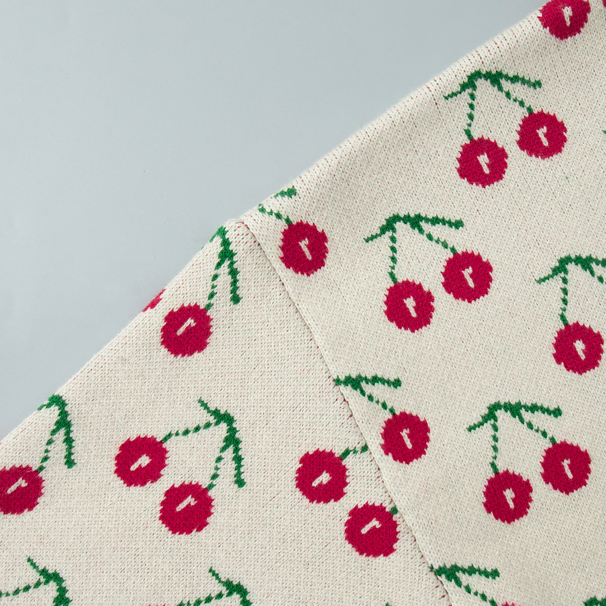 Sweet Cherry Print Sweater - Loose Knit Oversized Pullover