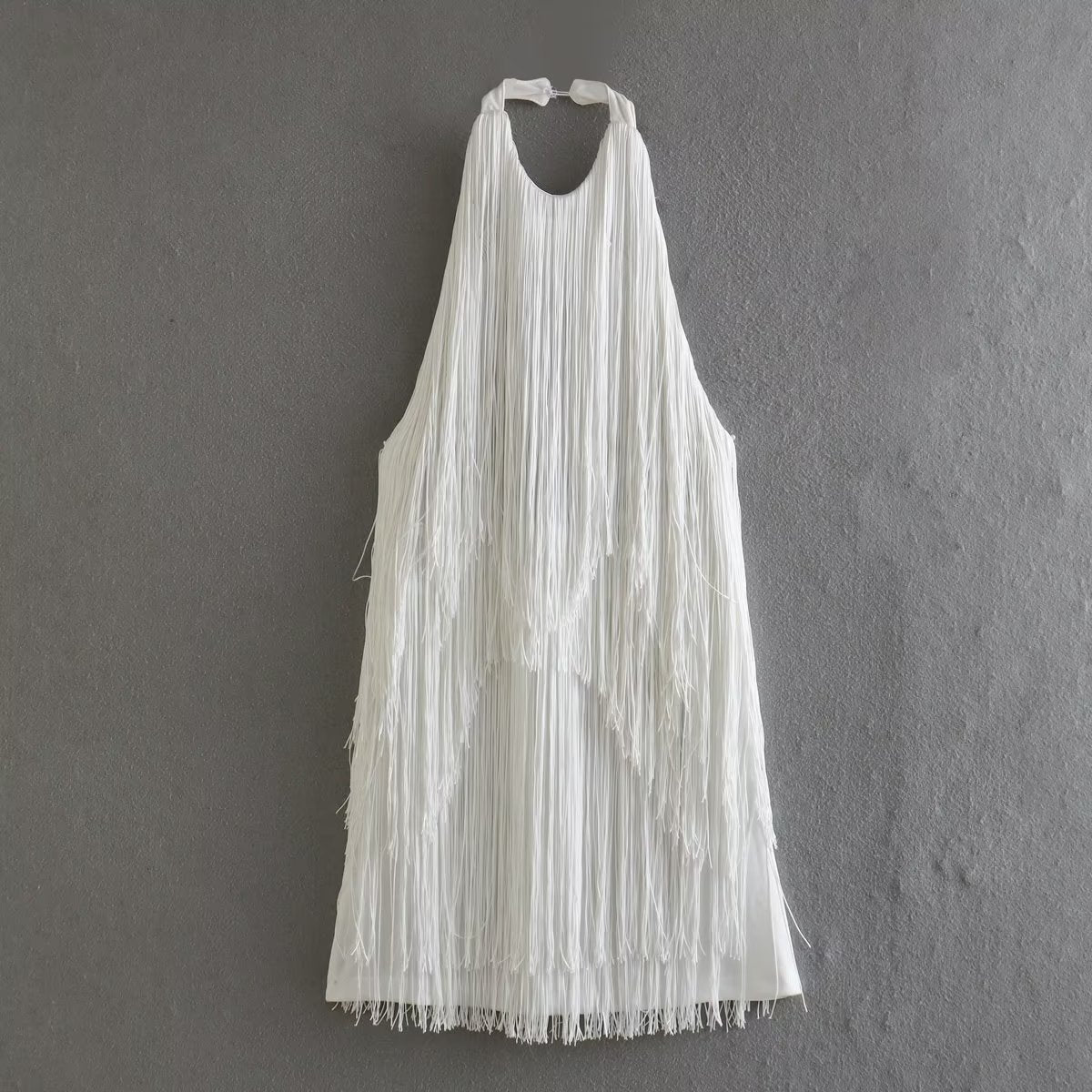 Elegant Halter Neck Fringe Hem Summer Dress