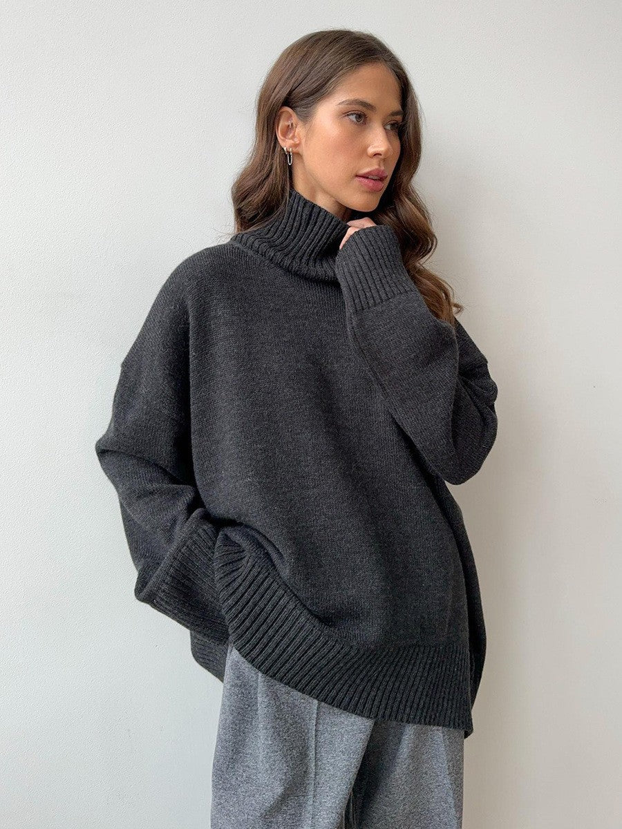 Women's Oversized Solid Color High Neck Sweater