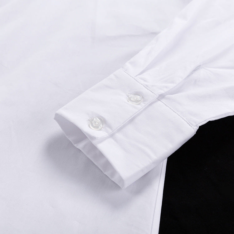 Oversized Fall White Button-Down Cotton Shirt for Women