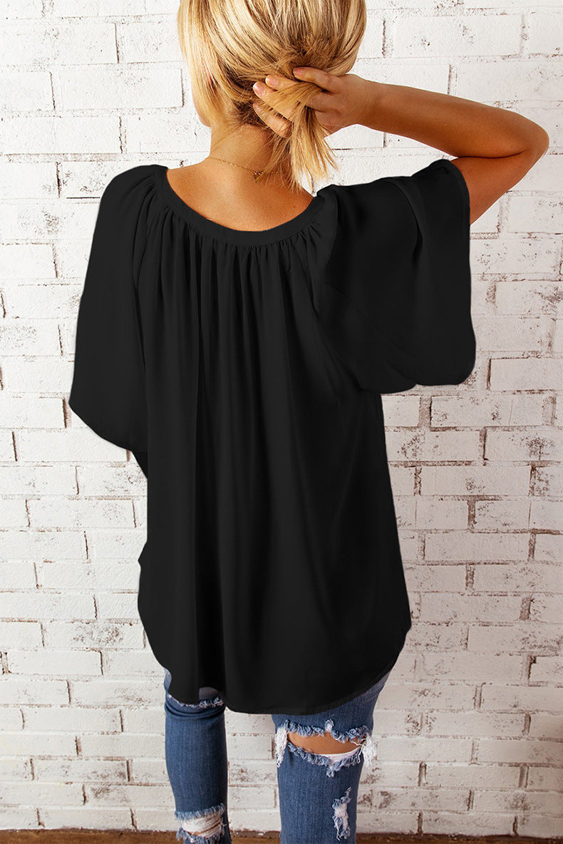 Leisure Chiffon Short Sleeves Women Blouses